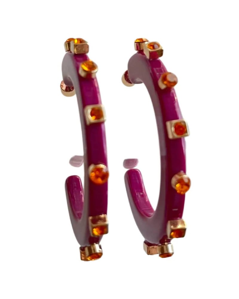 Front of a size O/S Women'S City Girl Jeweled Large Hoop in Maroon Orange in Maroon Orange by SMITH & CO. | dia_product_style_image_id:331424